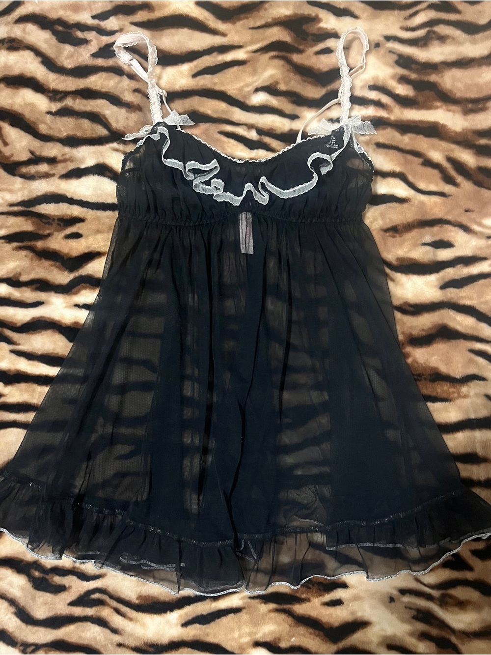 Victoria's Secret Black Sheer Lace-Trim Babydoll Chemise
